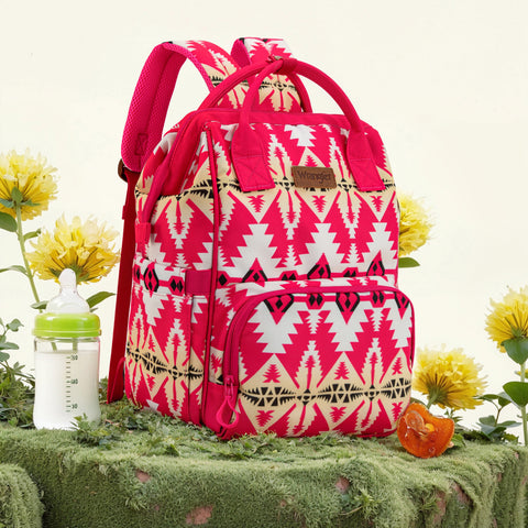 WG2204-91102   Wrangler Aztec Printed Callie Backpack/Diaper Bag- Hot Pink