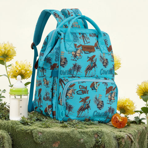WG2204-91102   Wrangler Cowboy Printed Callie Backpack/Diaper Bag- Turquoise