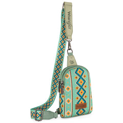 WG2205-210  Wrangler Aztec Print Crossbody Sling Chest Bag  - Light Green