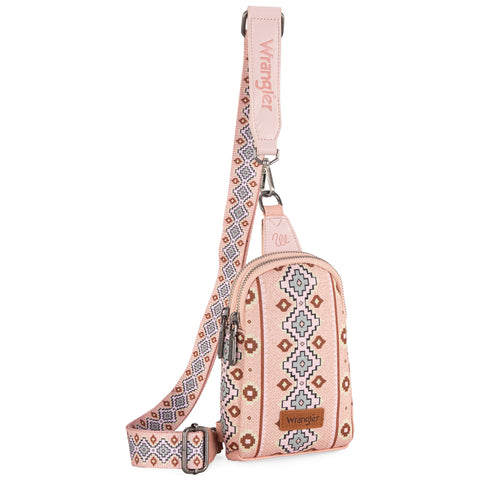 WG2205-210  Wrangler Aztec Print Crossbody Sling Chest Bag  - Pink