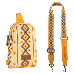 WG2205-210  Wrangler Aztec Print Crossbody Sling Chest Bag  - Yellow