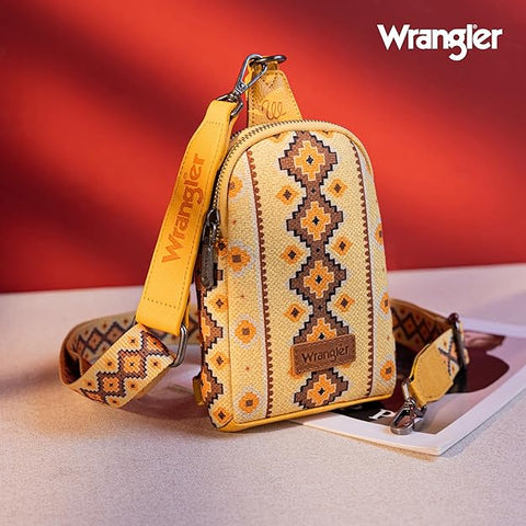 WG2205-210  Wrangler Aztec Print Crossbody Sling Chest Bag  - Yellow