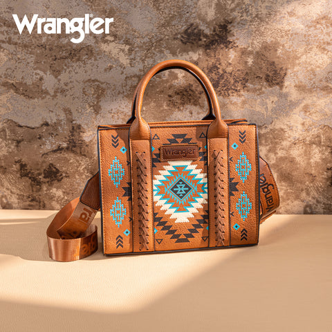WG2206-8120S  Wrangler Aztec Pattern Print -Tote/Crossbody -Brown