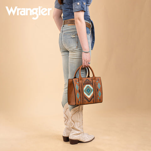 WG2206-8120S  Wrangler Aztec Pattern Print -Tote/Crossbody -Brown