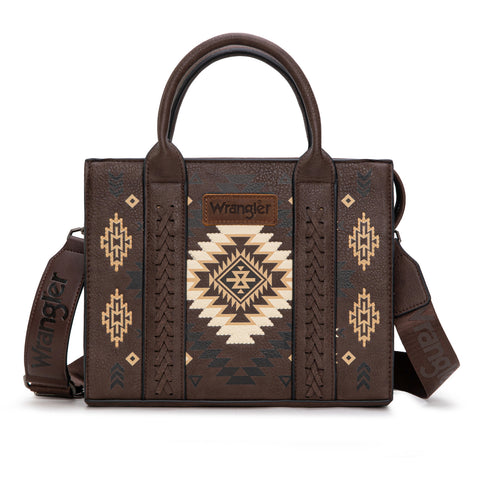 WG2206-8120S  Wrangler Aztec Pattern Print -Tote/Crossbody -Coffee