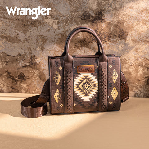 WG2206-8120S  Wrangler Aztec Pattern Print -Tote/Crossbody -Coffee