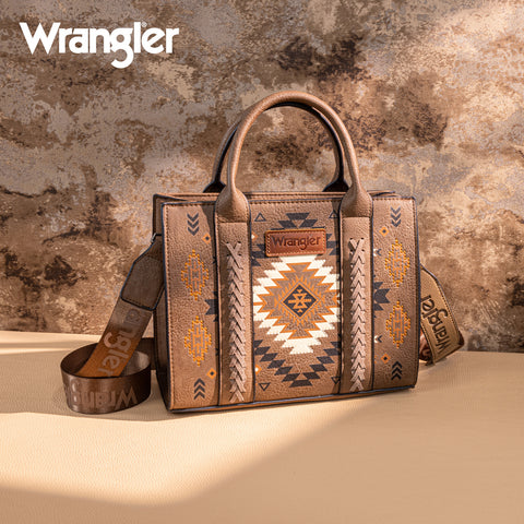 WG2206-8120S  Wrangler Aztec Pattern Print -Tote/Crossbody -Dark Khaki