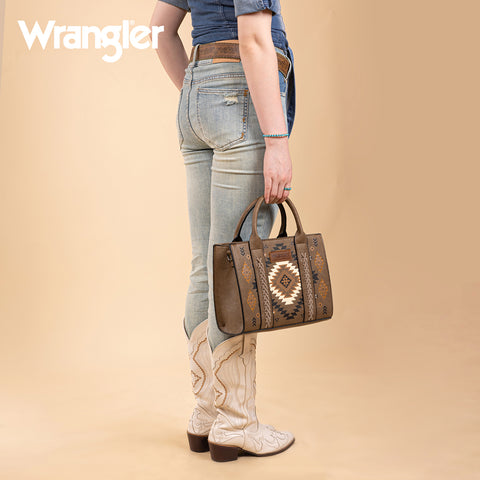WG2206-8120S  Wrangler Aztec Pattern Print -Tote/Crossbody -Dark Khaki