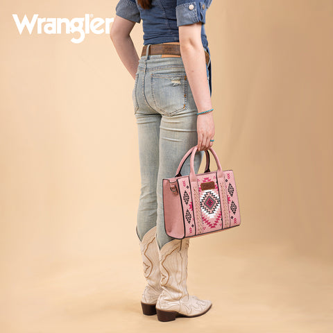 WG2206-8120S  Wrangler Aztec Pattern Print -Tote/Crossbody -Pink