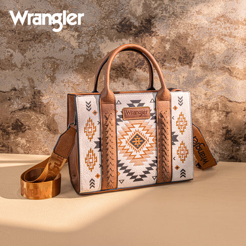 WG2206-8120S  Wrangler Aztec Pattern Print -Tote/Crossbody -Tan