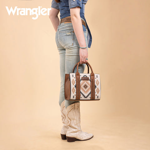 WG2206-8120S  Wrangler Aztec Pattern Print -Tote/Crossbody -Tan