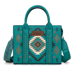 WG2206-8120S  Wrangler Aztec Pattern Print -Tote/Crossbody -Turquoise