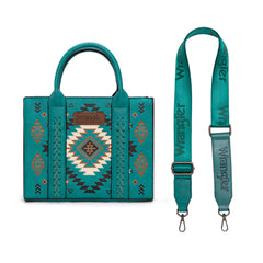 WG2206-8120S  Wrangler Aztec Pattern Print -Tote/Crossbody -Turquoise