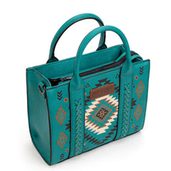 WG2206-8120S  Wrangler Aztec Pattern Print -Tote/Crossbody -Turquoise