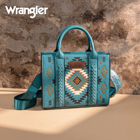 WG2206-8120S  Wrangler Aztec Pattern Print -Tote/Crossbody -Turquoise