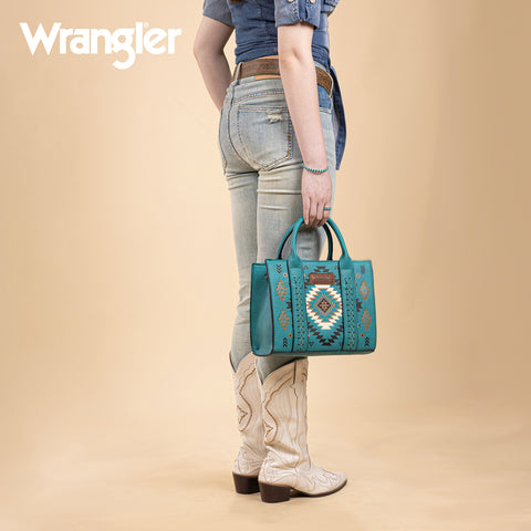 WG2206-8120S  Wrangler Aztec Pattern Print -Tote/Crossbody -Turquoise