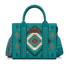WG2206-8120S  Wrangler Aztec Pattern Print -Tote/Crossbody -Turquoise