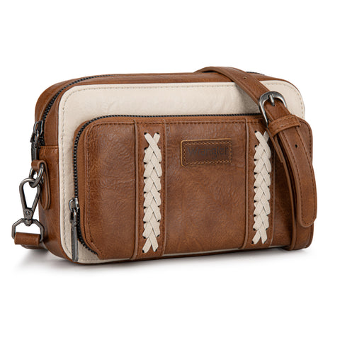 WG2207-30031  Wrangler Crossbody Purse With Wallet Compartment -Brown-Beige