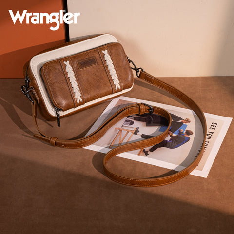 WG2207-30031  Wrangler Crossbody Purse With Wallet Compartment -Brown-Beige