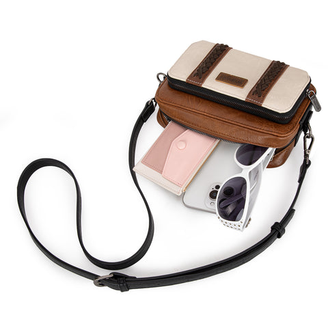 WG2207-30031  Wrangler Crossbody Purse With Wallet Compartment -Brown-Tan