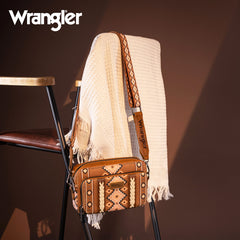 WG2207-3005  Wrangler Southwestern Pattern Dual Sided Print Crossbody Purse With Wallet Compartment - Brown
