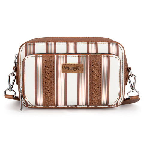 WG2207-3006  Wrangler Stripe Printed Crossbody Purse With Wallet Compartment - Brown