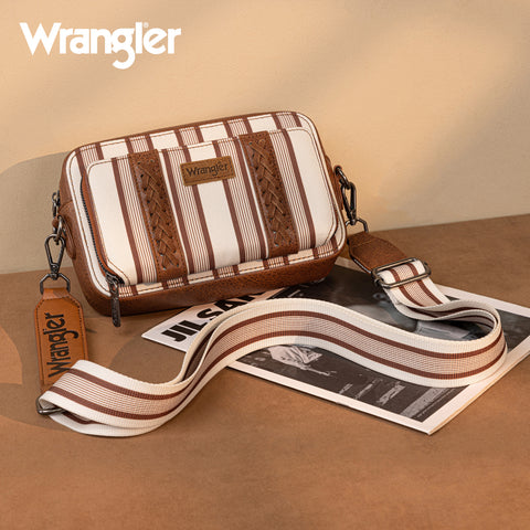 WG2207-3006  Wrangler Stripe Printed Crossbody Purse With Wallet Compartment - Brown