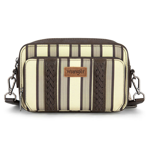 WG2207-3006  Wrangler Stripe Printed Crossbody Purse With Wallet Compartment - Coffee