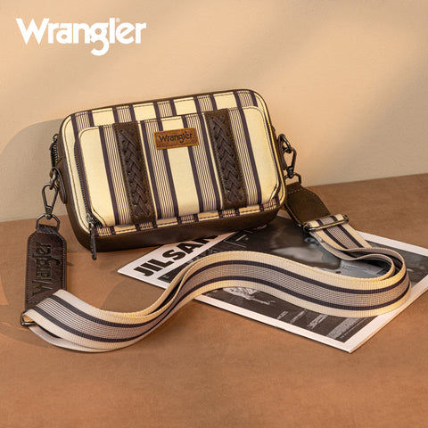 WG2207-3006  Wrangler Stripe Printed Crossbody Purse With Wallet Compartment - Coffee