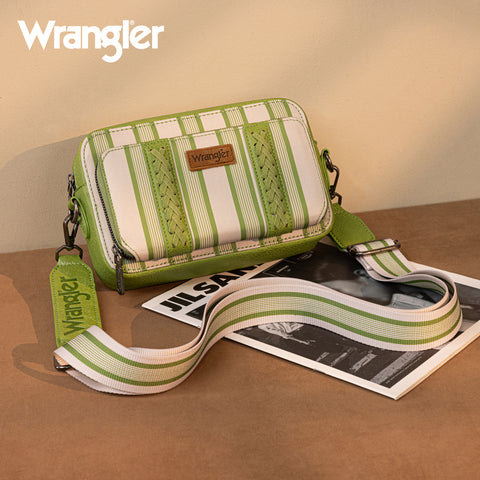 WG2207-3006  Wrangler Stripe Printed Crossbody Purse With Wallet Compartment - Green