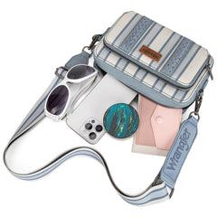 WG2207-3006  Wrangler Stripe Printed Crossbody Purse With Wallet Compartment - Jean