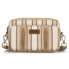WG2207-3006  Wrangler Stripe Printed Crossbody Purse With Wallet Compartment - Khaki