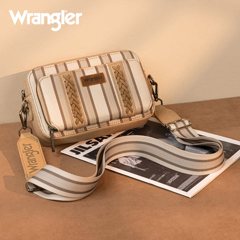 WG2207-3006  Wrangler Stripe Printed Crossbody Purse With Wallet Compartment - Khaki
