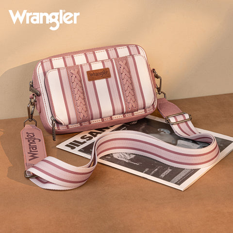 WG2207-3006  Wrangler Stripe Printed Crossbody Purse With Wallet Compartment - Pink