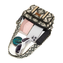 WG2207-3007  Wrangler Southwestern Pattern Dual Sided Print Crossbody Purse With Wallet Compartment - Black