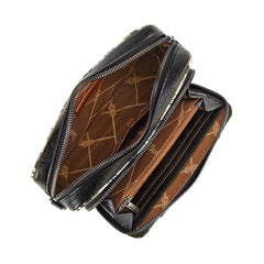 WG2207-3007  Wrangler Southwestern Pattern Dual Sided Print Crossbody Purse With Wallet Compartment - Black