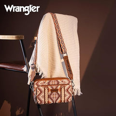 PRE-ORDER WG2207-3007  Wrangler Southwestern Pattern Dual Sided Print Crossbody Purse With Wallet Compartment -Brown (ONLINE ONLY)