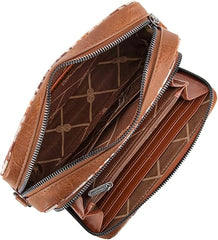 PRE-ORDER WG2207-3007  Wrangler Southwestern Pattern Dual Sided Print Crossbody Purse With Wallet Compartment -Brown (ONLINE ONLY)