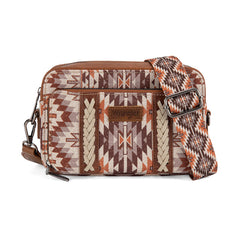 PRE-ORDER WG2207-3007  Wrangler Southwestern Pattern Dual Sided Print Crossbody Purse With Wallet Compartment -Brown (ONLINE ONLY)