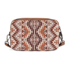 PRE-ORDER WG2207-3007  Wrangler Southwestern Pattern Dual Sided Print Crossbody Purse With Wallet Compartment -Brown (ONLINE ONLY)