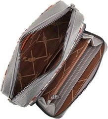 PRE-ORDER WG2207-3007  Wrangler Southwestern Pattern Dual Sided Print Crossbody Purse With Wallet Compartment - Grey (ONLINE ONLY)
