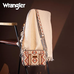 PRE-ORDER WG2207-3007  Wrangler Southwestern Pattern Dual Sided Print Crossbody Purse With Wallet Compartment - Grey (ONLINE ONLY)
