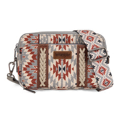 PRE-ORDER WG2207-3007  Wrangler Southwestern Pattern Dual Sided Print Crossbody Purse With Wallet Compartment - Grey (ONLINE ONLY)