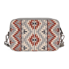 PRE-ORDER WG2207-3007  Wrangler Southwestern Pattern Dual Sided Print Crossbody Purse With Wallet Compartment - Grey (ONLINE ONLY)