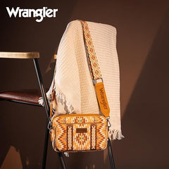 PRE-ORDER WG2207-3007  Wrangler Southwestern Pattern Dual Sided Print Crossbody Purse With Wallet Compartment -Yellow (ONLINE ONLY)