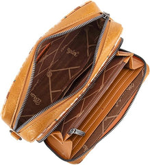 PRE-ORDER WG2207-3007  Wrangler Southwestern Pattern Dual Sided Print Crossbody Purse With Wallet Compartment -Yellow (ONLINE ONLY)
