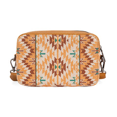 PRE-ORDER WG2207-3007  Wrangler Southwestern Pattern Dual Sided Print Crossbody Purse With Wallet Compartment -Yellow (ONLINE ONLY)