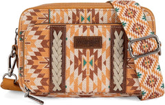 PRE-ORDER WG2207-3007  Wrangler Southwestern Pattern Dual Sided Print Crossbody Purse With Wallet Compartment -Yellow (ONLINE ONLY)