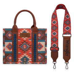 WG2209-8120S  Wrangler Aztec Pattern Dual Sided Print -Tote/Crossbody -Burgundy