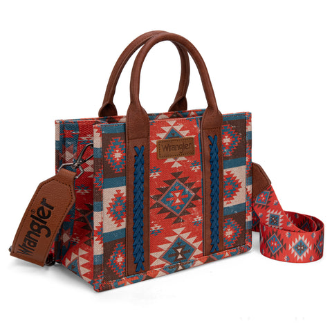 WG2209-8120S  Wrangler Aztec Pattern Dual Sided Print -Tote/Crossbody -Burgundy